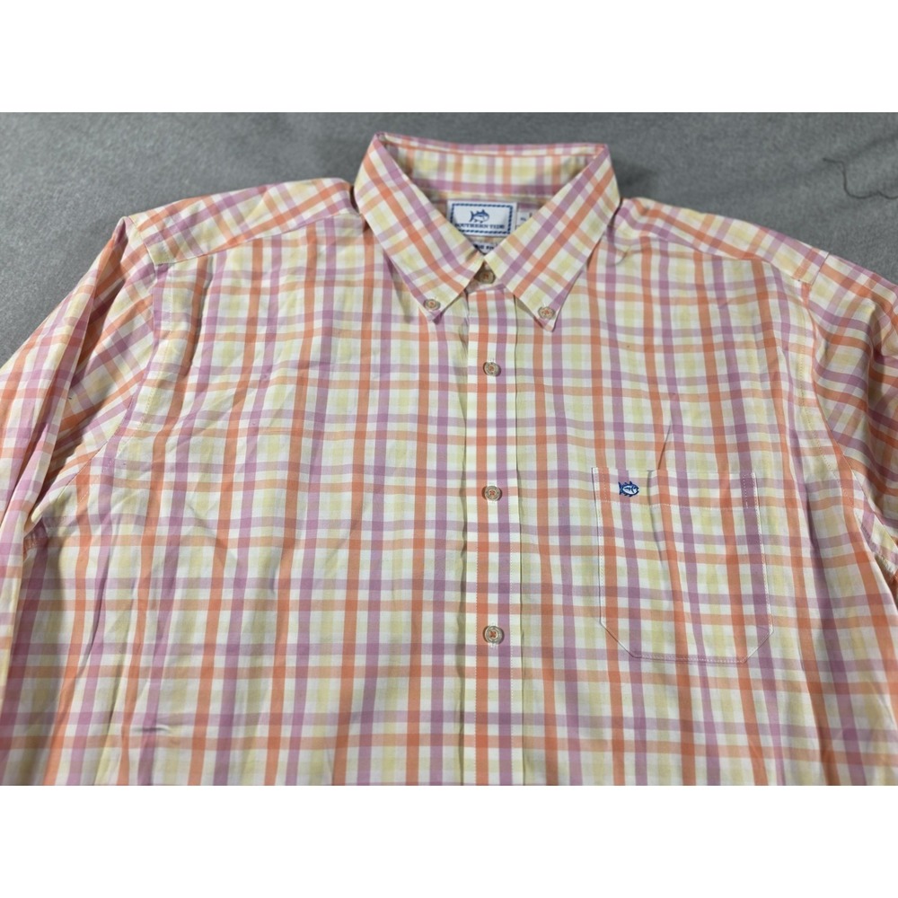 Southern Tide Button Up Shirt Mens XL Pastel Purple Orange Classic Fit Plaid